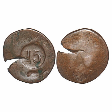 Indo Portuguese, Copper 15 Reis, 8.02g, D.Maria II (1834-1853 AD), ND (1846) AD. Obv: 15 c