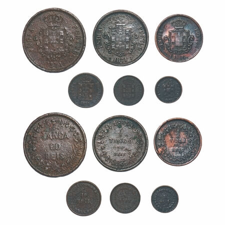 Indo Portuguese, Copper, 60, 30, 15, 10, 5, 3 Reis (6), D Luis (1861-1889 AD), 1871 AD, Go
