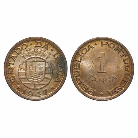 Indo Portuguese, Bronze 1 Tanga, 6.01g, Republic (1910-1961 AD), 1947. A.Gomes (page 605) 