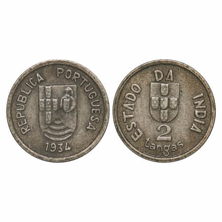 Indo Portuguese, Cu-Ni, 2 Tanga, 2.97g, Republic (1910-1961 AD), 1934, AD. A.Gomes (page 6