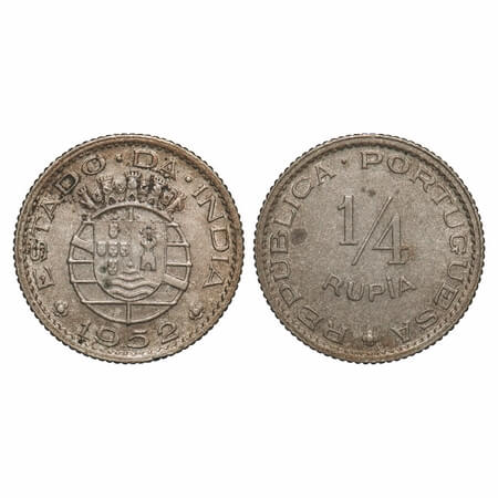 Indo Portuguese, Cu-Ni, 2.83g 1/4 Rupia, Republic, 1952. A.Gomes (page 605) 06.02 / KM 25.