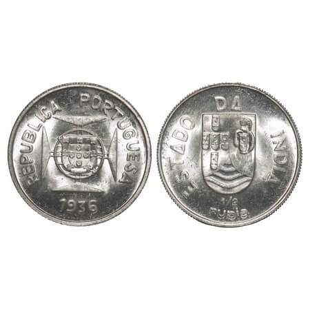 Indo Portuguese, Silver ½ Rupee, 6.04g, Republic (1910-1961 AD), 1936 AD. A.Gomes (page 60