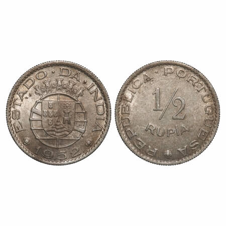 Indo Portuguese, Cu-Ni, ½ Rupia, 5.62g, Republic, 1952. A.Gomes (page 605) 08.02 / KM 26. 