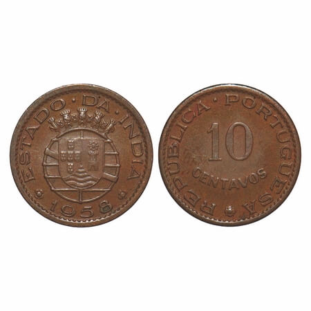 Indo Portuguese, Bronze 10 Centavos, 2.02g, Republic (1910-1961 AD), 1958. A.Gomes (page 6