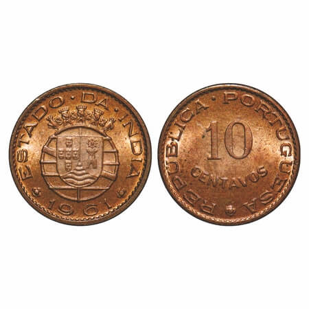 Indo Pourtuguese, Bronze, 1.97g, 10 Centavos, Republic, 1961 AD. A.Gomes (page 606) 13.03 