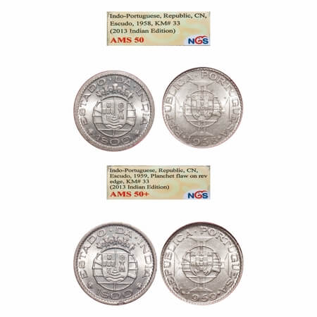 Indo Pourtuguese, Copper Nickle (2 Coins), Republic, Escudos 1958 & 1959 AD with planchet 