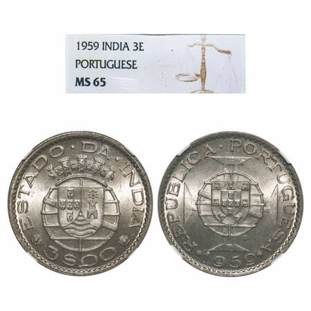 Indo Pourtuguese, Copper Nickle, Republic, 3 Escudos 1959. A.Gomes (page 606) 17.02/KM 34.