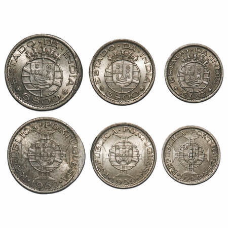 Indo Pourtuguese, Copper Nickle (3 Coins), Republic, 6 Escudos 1959 with planchet flaw on 