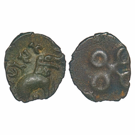 Satvahanas, Yajna Satkarni, Copper, 1.60g, 18.48x16.55mm, Obv: Elephant to right and Brahm