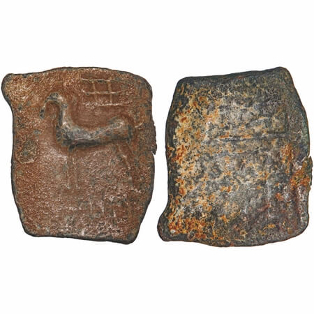 Hiranyakas of Karnataka (c. 100 BC), Lead Unit, 7.31g, 25.44x22.05mm, Obv: A horse standin