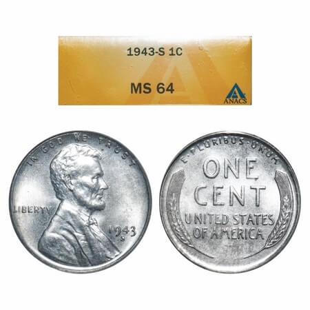 United States, Zinc coated steel, 1 Cent, 3.11g, 1943 S (San Fransisco Mint). KM 132. ANAC