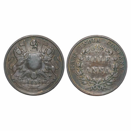 William IV, Copper, Half Anna, 1835, Madras Mint, Wreath with 20 Berries (10L + 10R), Larg