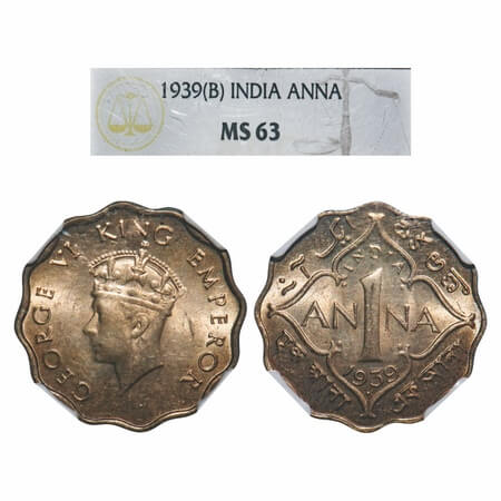 George VI, Copper-Nickel, 1 Anna, 1939, Bombay Mint, Head Type I, Dot. F. Prid 972. GK 137
