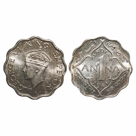George VI, Copper-Nickel, 1 Anna, 1941, Bombay Mint, Head Type II, Dot, Planchate flaw on 