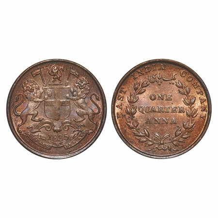 William IV, Copper, Quarter Anna, 1835, Calcutta Mint, A/I(i), Rev aligned, Wreath with 18
