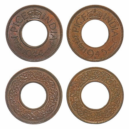 George VI, Bronze, 1 Pice, (2 coins), Lahore Mint, 'L' raised, 1) 1944, High Crown, 2) 194