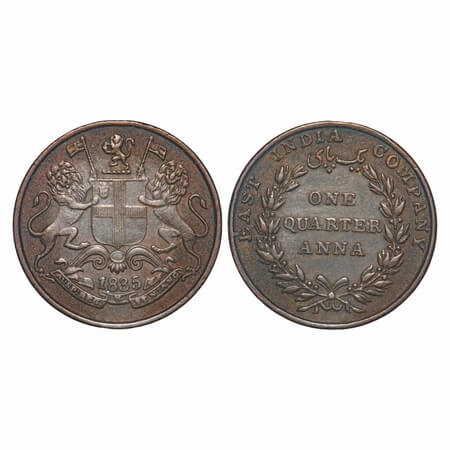 William IV, Copper, Quarter Anna, 1835, Calcutta Mint, A/I(i), Rev aligned, Wreath with 18