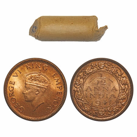 George VI, Bronze, 1/12 Anna, (Roll of 24 coins), 1941, Bombay Mint, Dot, Head Type II. 24