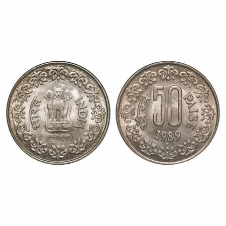 50 Paisa, 1989, Copper-Nickel, 4.90g, Bombay Mint. Uncirculated, Scarce.