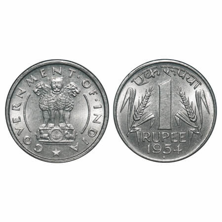 1 Rupee, 1954, Nickel, 11.66g, Bombay Mint. Uncirculated, Scarce.