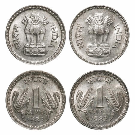 1 Rupee (2 Coins), 1982, Copper-Nickel, 8.00g, Bombay Mint, two different Lions. Uncircula