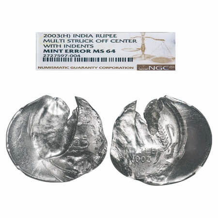 1 Rupee, 2003, FSS, Hyderabad Mint. Error - Multiple strikes off center with Indents. NGC 