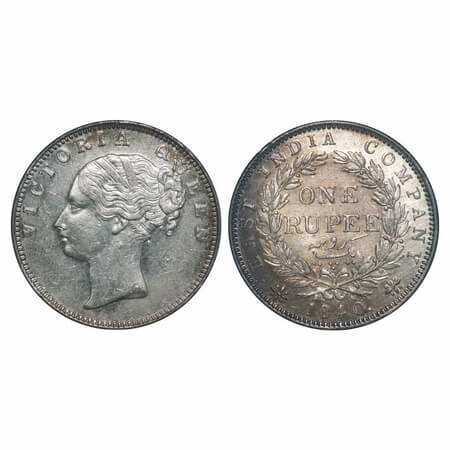 Victoria Queen, Silver, Rupee, 1840, CL, Calcutta Mint, A/I, English Head, With bud leaves
