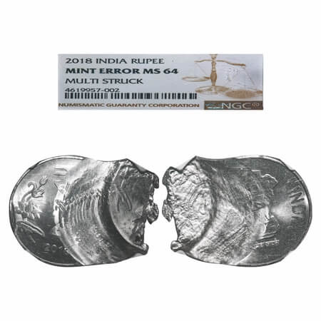 1 Rupee, 2018, FSS, Calcutta Mint. Error - Multiple strikes. NGC graded MS 64, Rare.