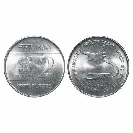 2 Rupees, 2007, FSS, 5.73g, Indian Airforce, Calcutta Mint. SR 20.18. Uncirculated. Scarce