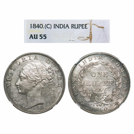 Victoria Queen, Silver, Rupee, 1840, CL, Calcutta Mint, B/VI, w/o 'M' incused, English Hea