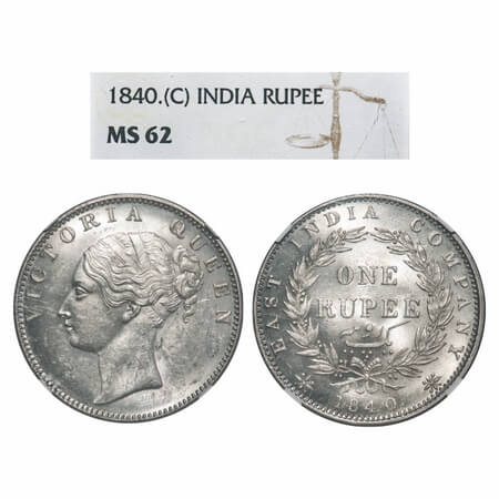 Victoria Queen, Silver, Rupee, 1840, CL, Calcutta Mint, B/VI, w/o 'M' incused, English Hea