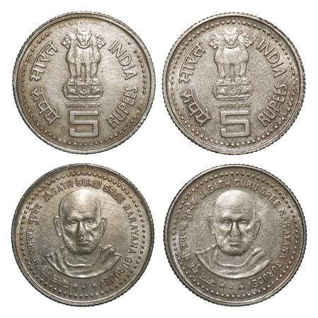 5 Rupees, (2 coins), (2006), Copper-Nickel, Jagath Guru Sree Barayan Gurudev). Mumbai Mint
