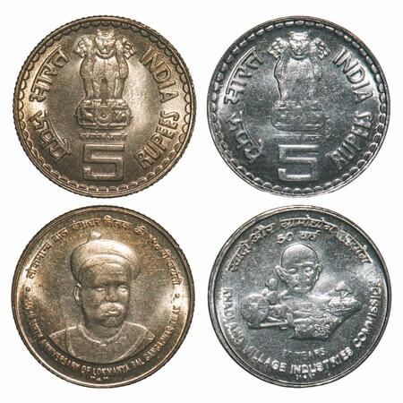 5 Rupees, (2 Coins), 2007, 150 th Birth Anniversary of Lokmanya Gangadhar Tilak (Copper-Ni