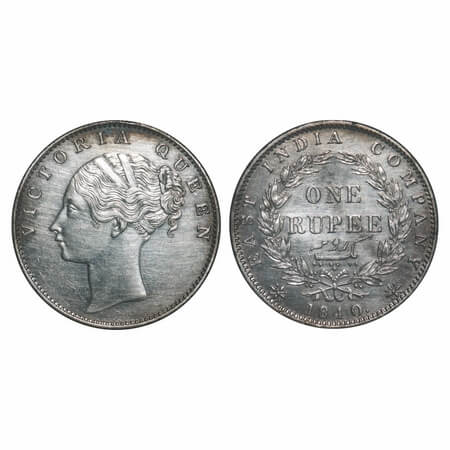 Victoria Queen, Silver, Rupee, 1840, CL, Calcutta Mint, D/VI, w/o 'M' incused, Indian Head