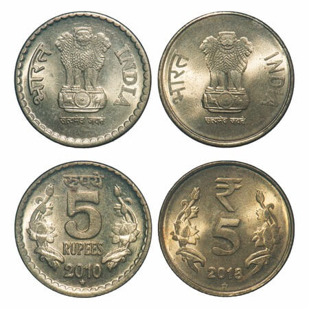 5 Rupees, (2 Coins), Ni-Br, 2010 & 2018, Hyderabad Mint, Partly plain edge and other mille