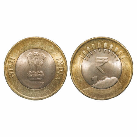 10 Rupees, 2011-2018, Bimetal, 7.65g, Information Technology, struck through Error (extra 