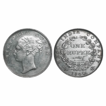 Victoria Queen, Silver, Rupee, 1840, CL, Madras Mint, A/IV, 'S' incused, English Head, Wit