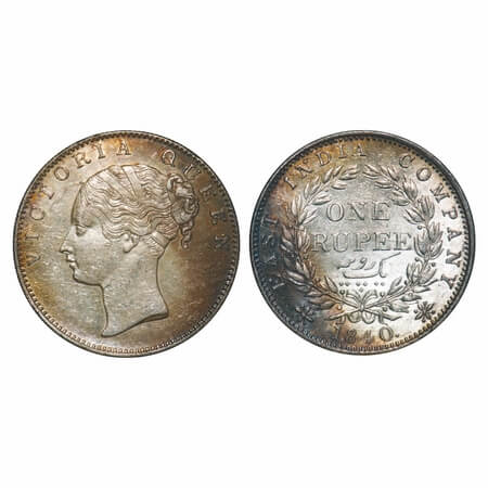 Victoria Queen, Silver, Rupee, 1840, CL, Bombay Mint, A/II, English Head, With bud leaves 