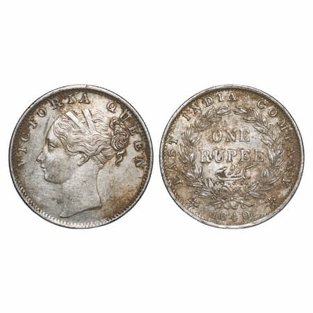 Victoria Queen, Silver, Rupee, 1840, CL, Bombay Mint, C/VI, English Head with completely m