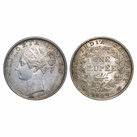 Victoria Queen, Silver, Rupee, 1840, CL, Bombay Mint, C/VI, English Head with completely m