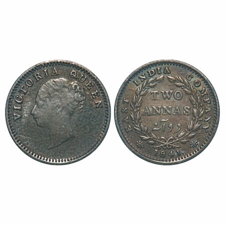 Victoria Queen, Silver, 2 Annas, 1841, CL, Madras Mint, A(a)/I, 'S' incused and 'V' raised