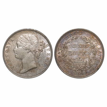 Victoria Queen, Silver, Rupee, 1840, DL, Madras Mint, W.W. 'R' raised, 'B' broken at botto