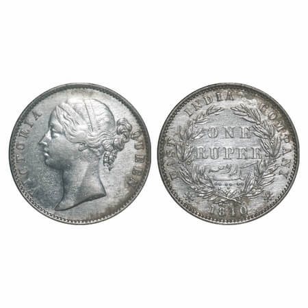 Victoria Queen, Silver, Rupee, 1840, DL, Madras Mint, W.W. 'S' raised, Wreath with 28 Berr