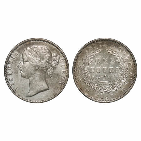 Victoria Queen, Silver, Rupee, 1840, DL, Madras Mint, W.W. 'S' raised, Wreath with 28 Berr