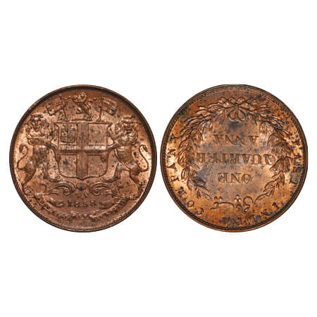 Victoria Queen, Copper, Quarter Anna, 1858, J. Watt & Co., Birmingham Mint, Single leaf, Y