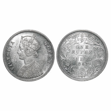 Victoria Queen, Silver, Rupee, 1862, Calcutta Mint, A/I/0/0, With initial 'J', Mechanical 