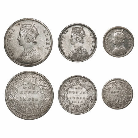 Victoria Queen, Silver, (3 coins), 1) Rupee, 1862, Calcutta Mint, A/I, With initial 'J', 2