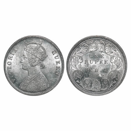 Victoria Queen, Silver, Rupee, 1862, Calcutta Mint, A/I, w/o inital 'J'. F. Prid 66. GK 25