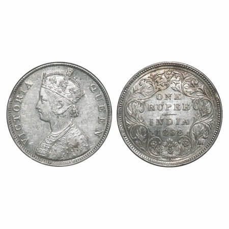 Victoria Queen, Silver, Rupee, 1862, Madras Mint, B/II/0/0, w/o enclosed frame effect and 