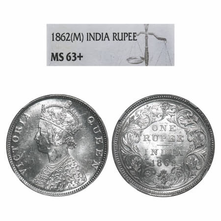 Victoria Queen, Silver, Rupee, 1862, Madras Mint, B/II, w/o enclosed frame effect and With